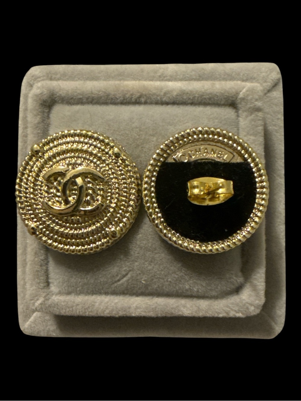 Gold-Tone Braided Round up-cycled Button Earrings - Picture 3 of 4